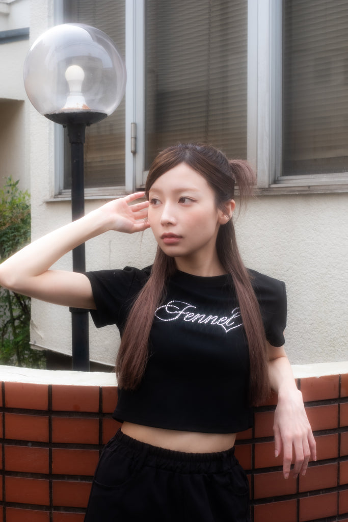 FENNEL RHINE STONE T-SHIRT BLACK