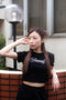 FENNEL RHINE STONE T-SHIRT BLACK