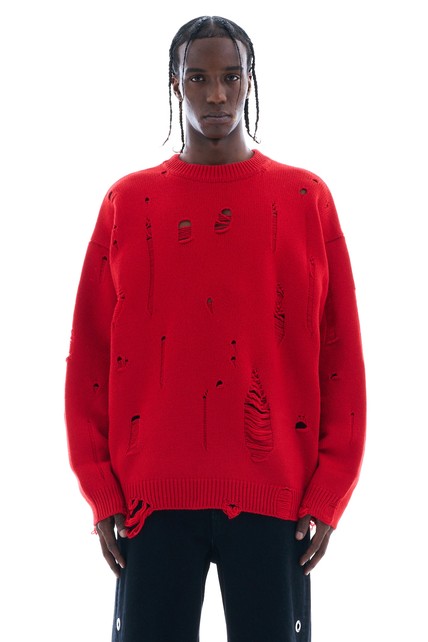 DAMAGED KNIT SWEATER / RED
