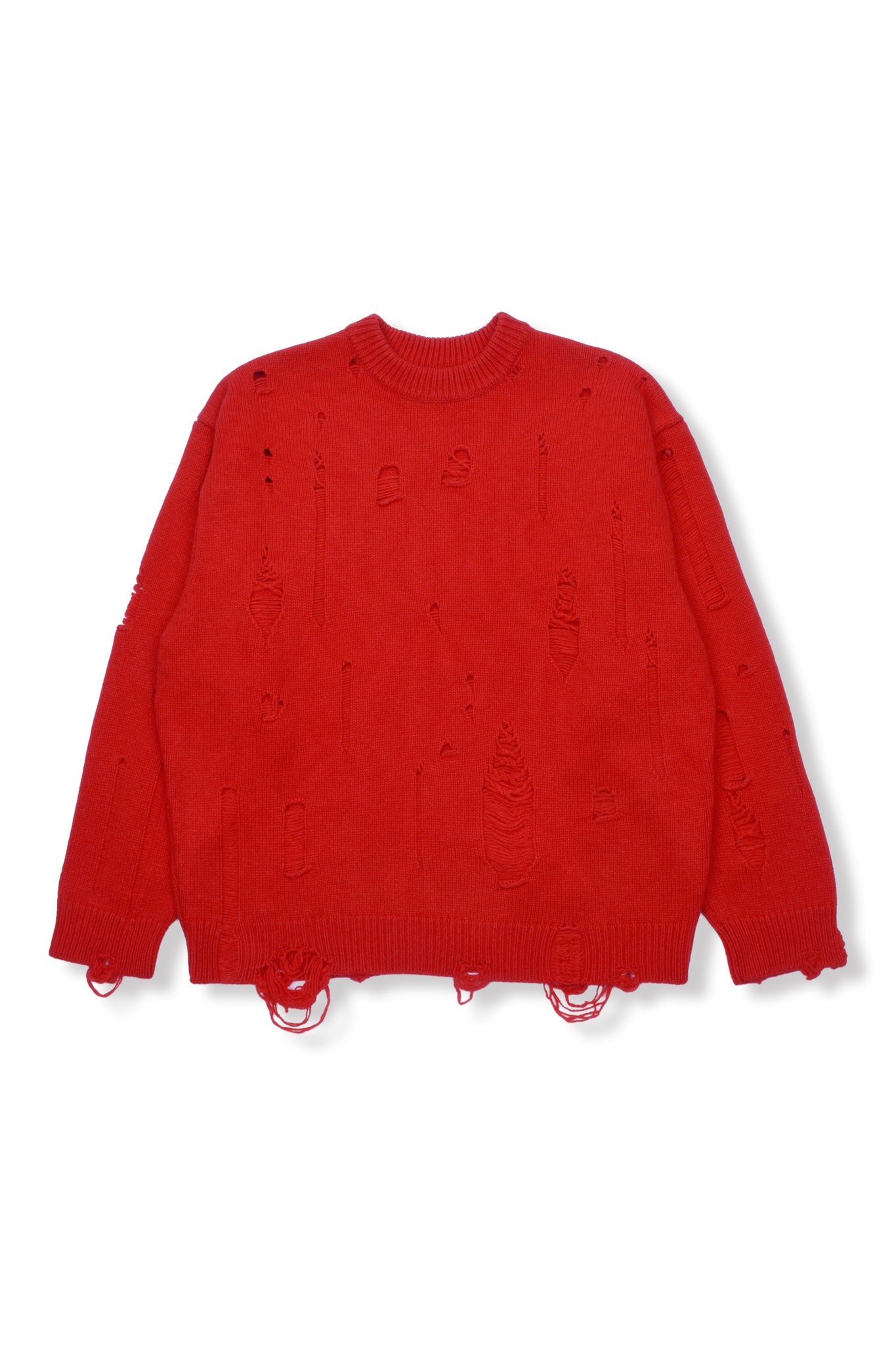 DAMAGED KNIT SWEATER / RED