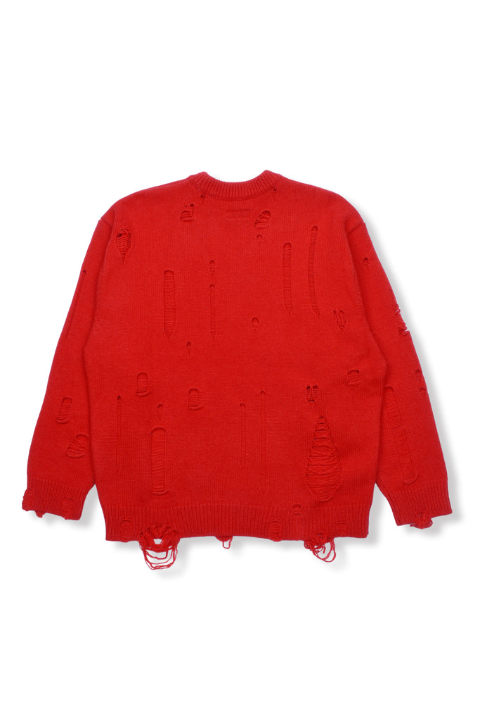DAMAGED KNIT SWEATER / RED