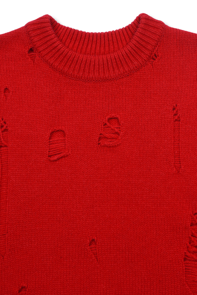 DAMAGED KNIT SWEATER / RED