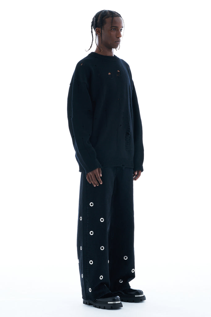 DAMAGED KNIT SWEATER / BLACK