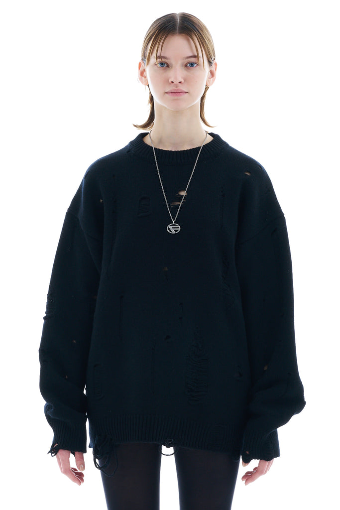 DAMAGED KNIT SWEATER / BLACK