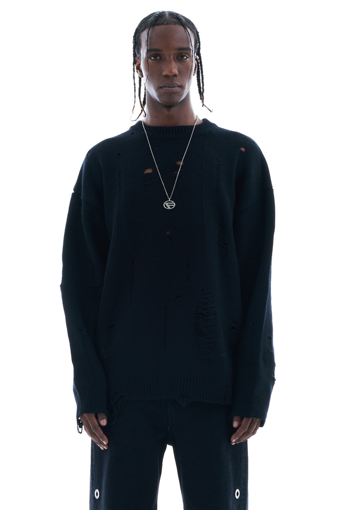 DAMAGED KNIT SWEATER / BLACK