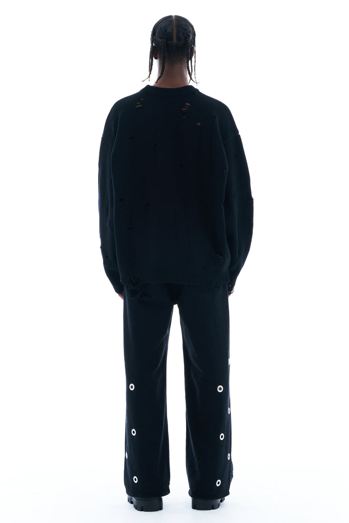 DAMAGED KNIT SWEATER / BLACK