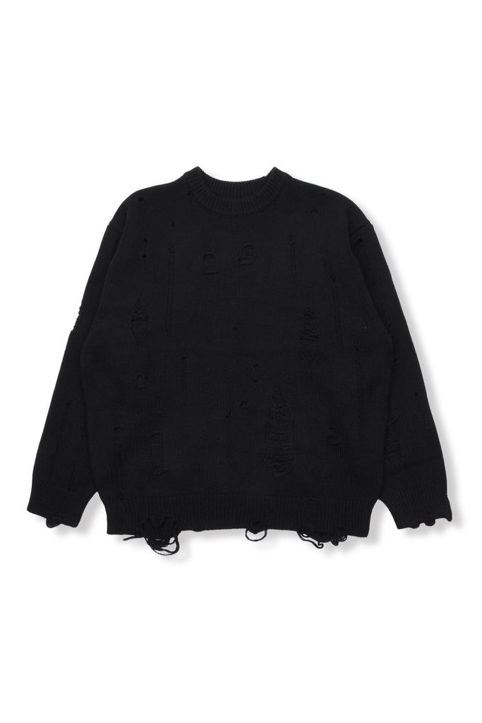 DAMAGED KNIT SWEATER / BLACK