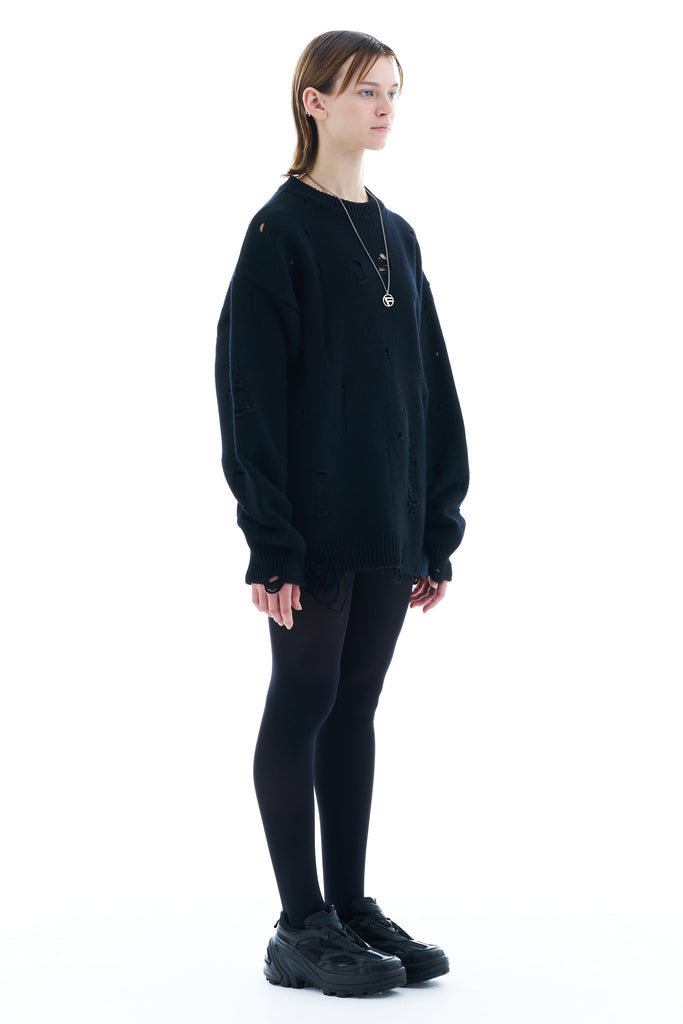 DAMAGED KNIT SWEATER / BLACK