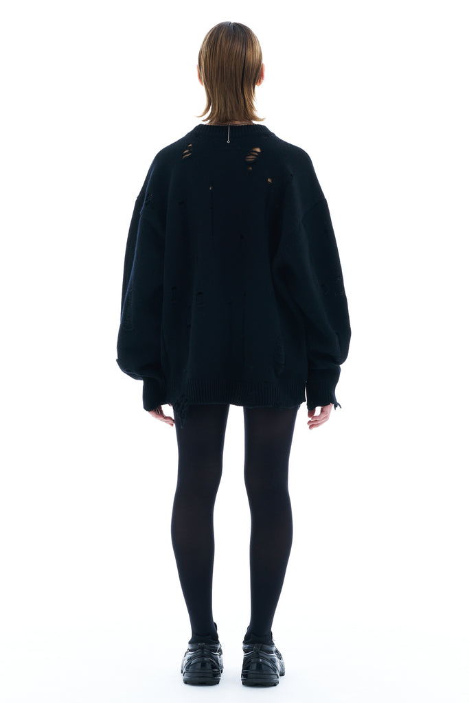 DAMAGED KNIT SWEATER / BLACK