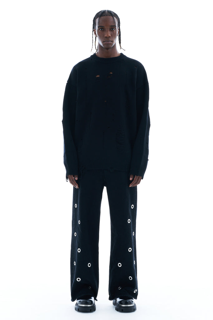 DAMAGED KNIT SWEATER / BLACK