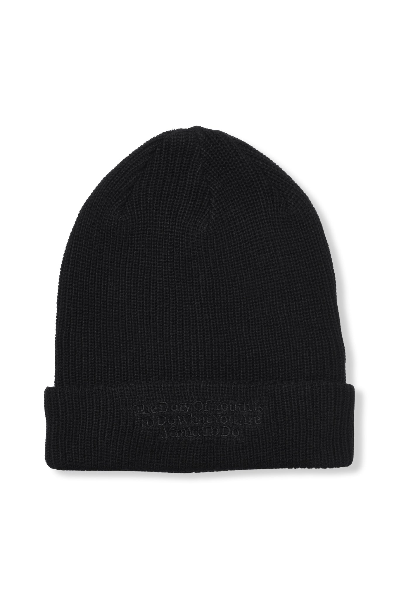 BLACK SLOGAN EMBROIDERY BEANIE