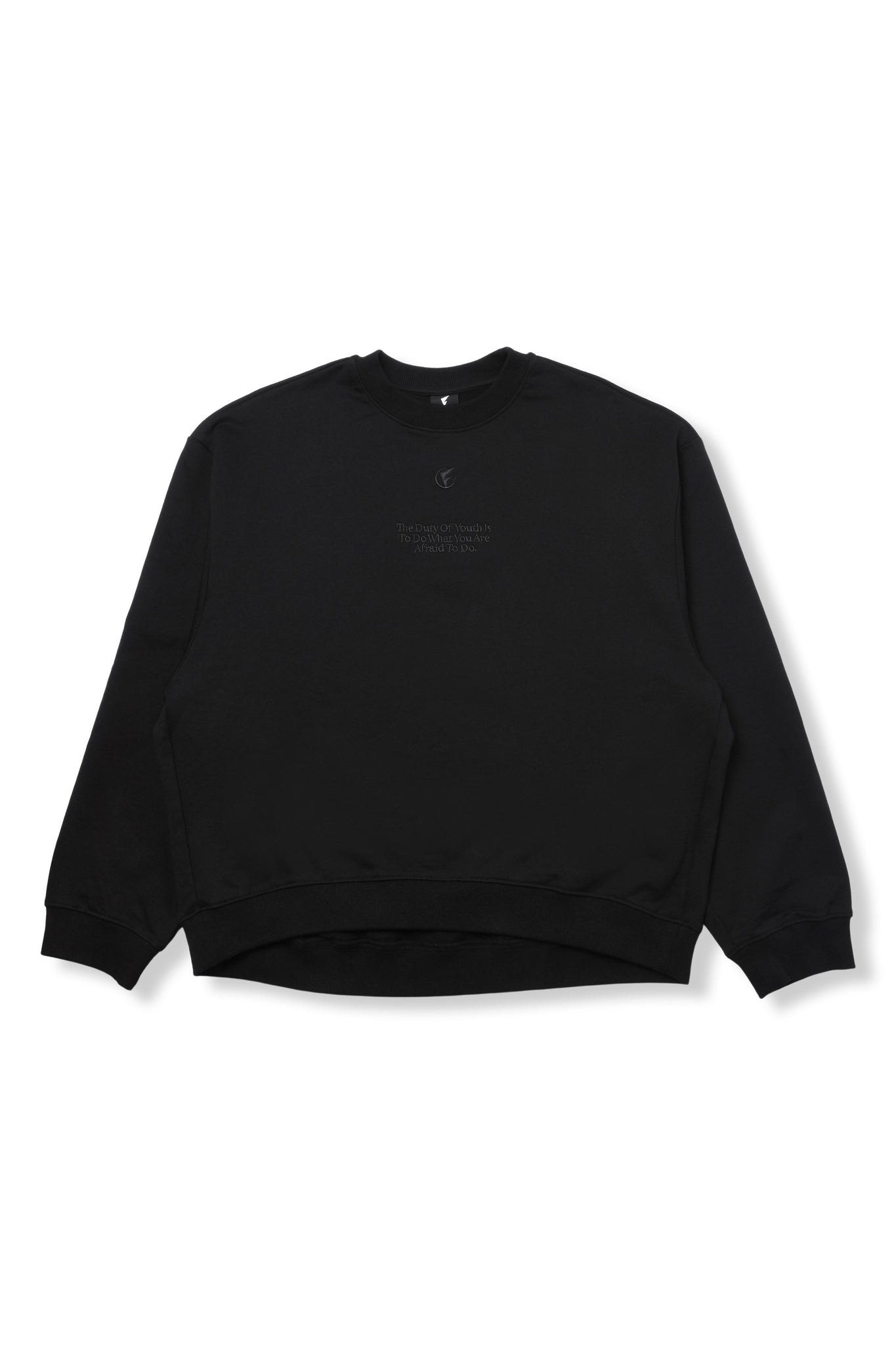 BLACK SLOGAN EMBROIDERY COCOON SWEAT