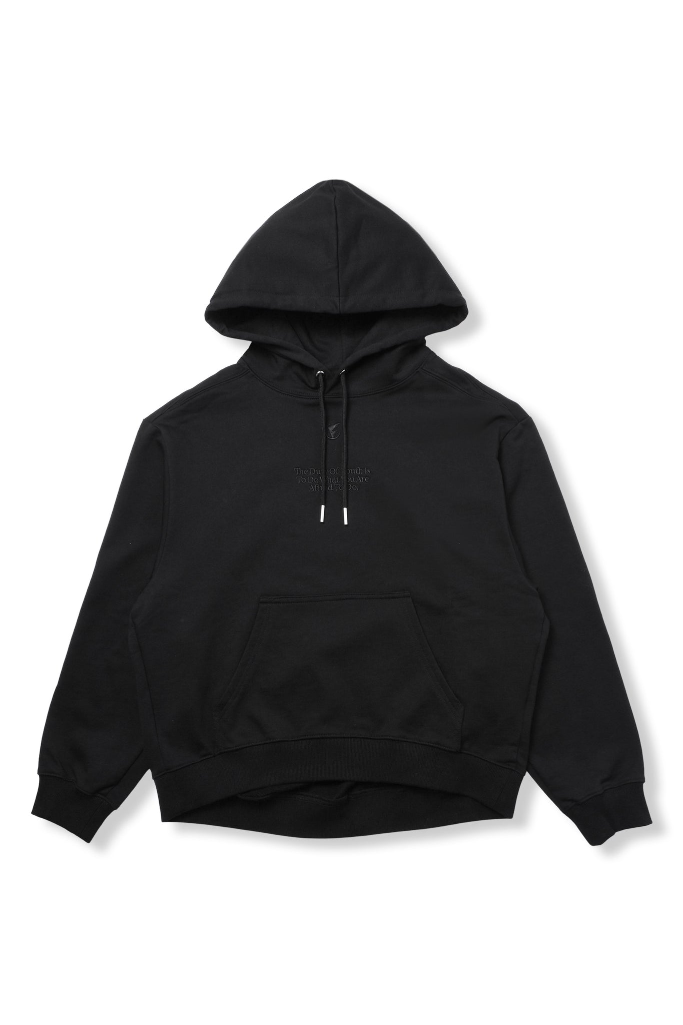 BLACK SLOGAN EMBROIDERY COCOON HOODIE