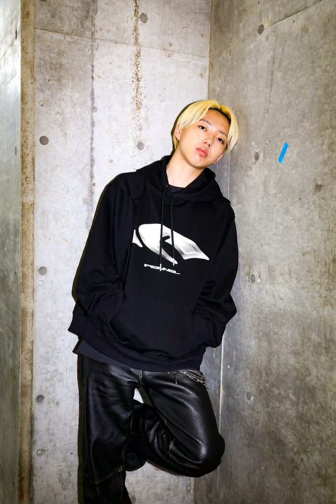FENNEL LOGO COCOON HOODIE BLACK