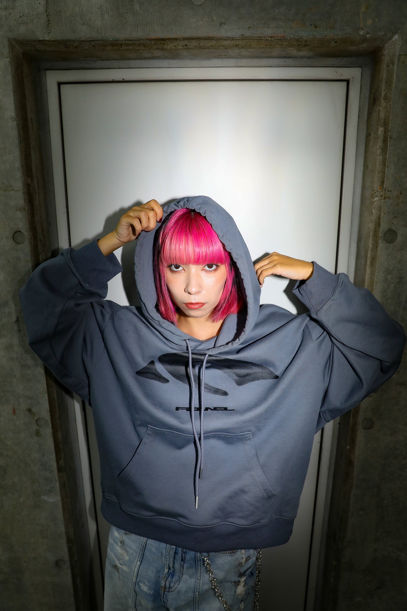 FENNEL LOGO COCOON HOODIE GRAY