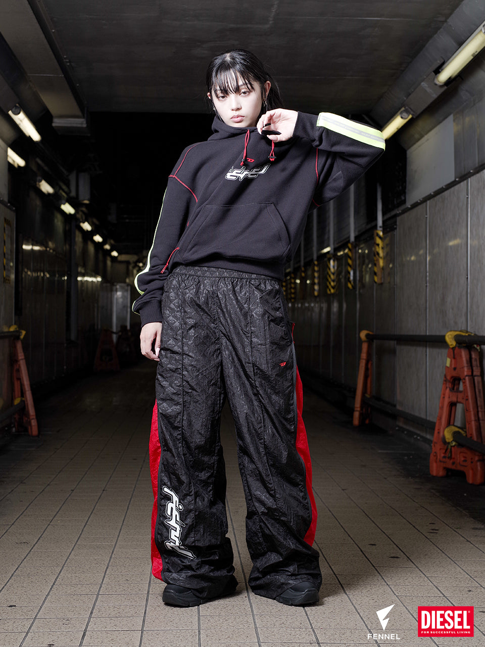 DIESEL × FENNEL HOODIE WITH REFLECTIVE LOGO BANDS WOMENS – FENNEL 