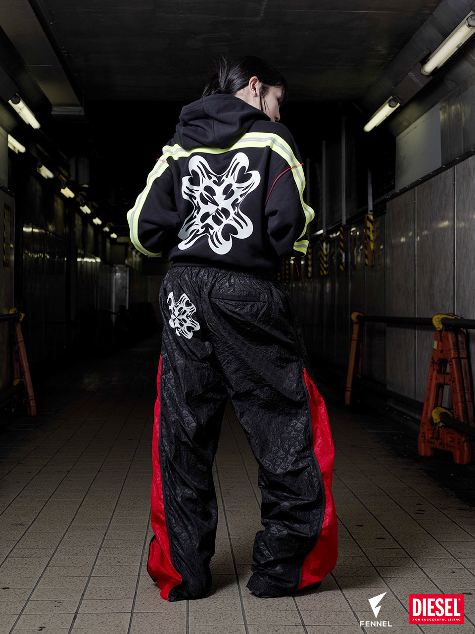 DIESEL × FENNEL HOODIE WITH REFLECTIVE LOGO BANDS WOMENS – FENNEL 